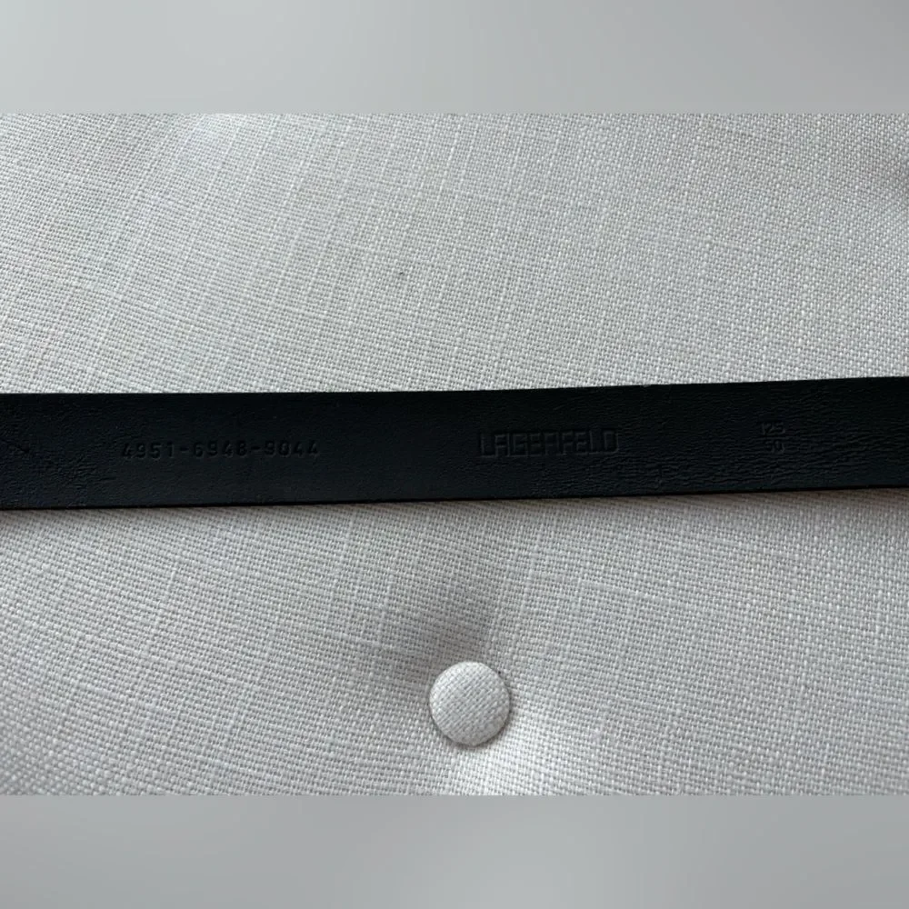 Karl Lagerfeld Men’s Black Leather Belt Silver Buckle Size 125 Italy